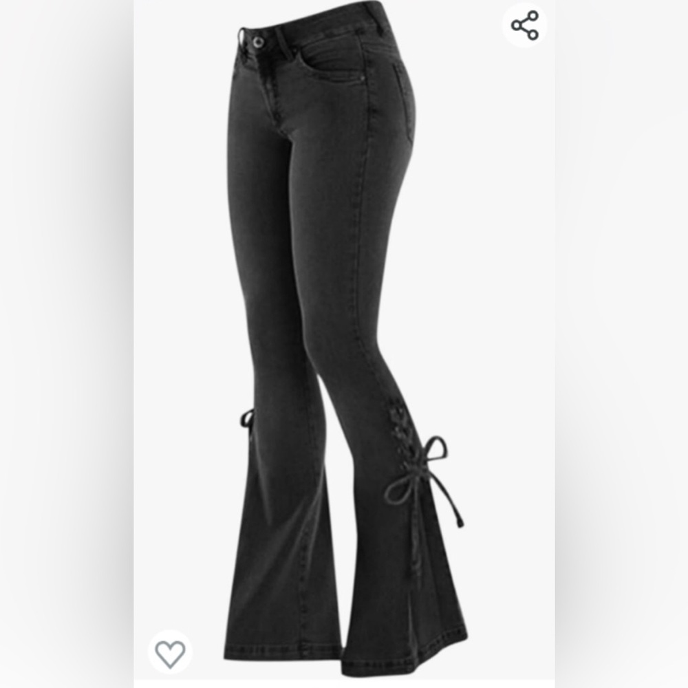 Women's Black Lace-Up Flare Jeans